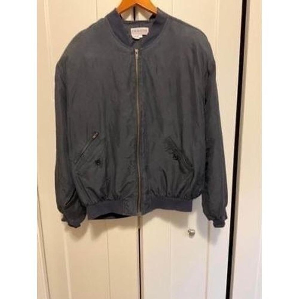 Silk Dragon Jacket Navy Zip Up Large With Shoulder Pads Unisex Vtg Bomber Y2K